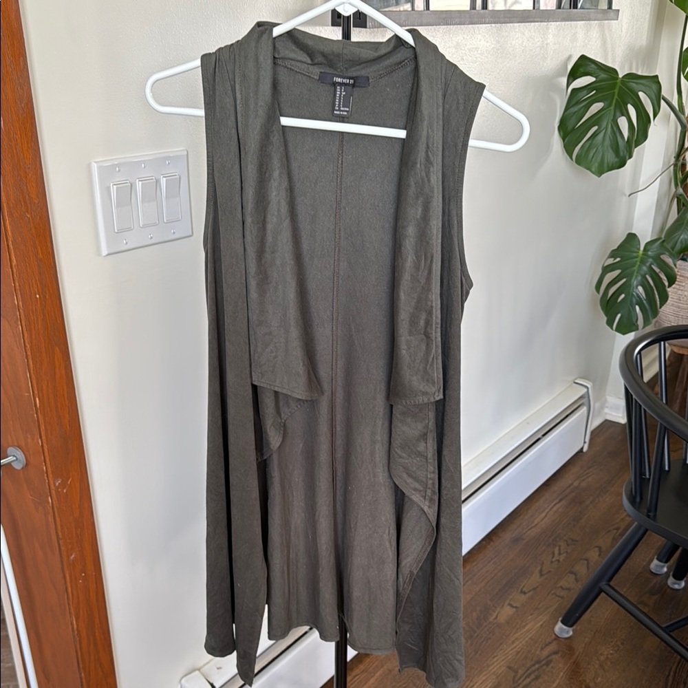 Olive Green Sleeveless Cardigan Vest